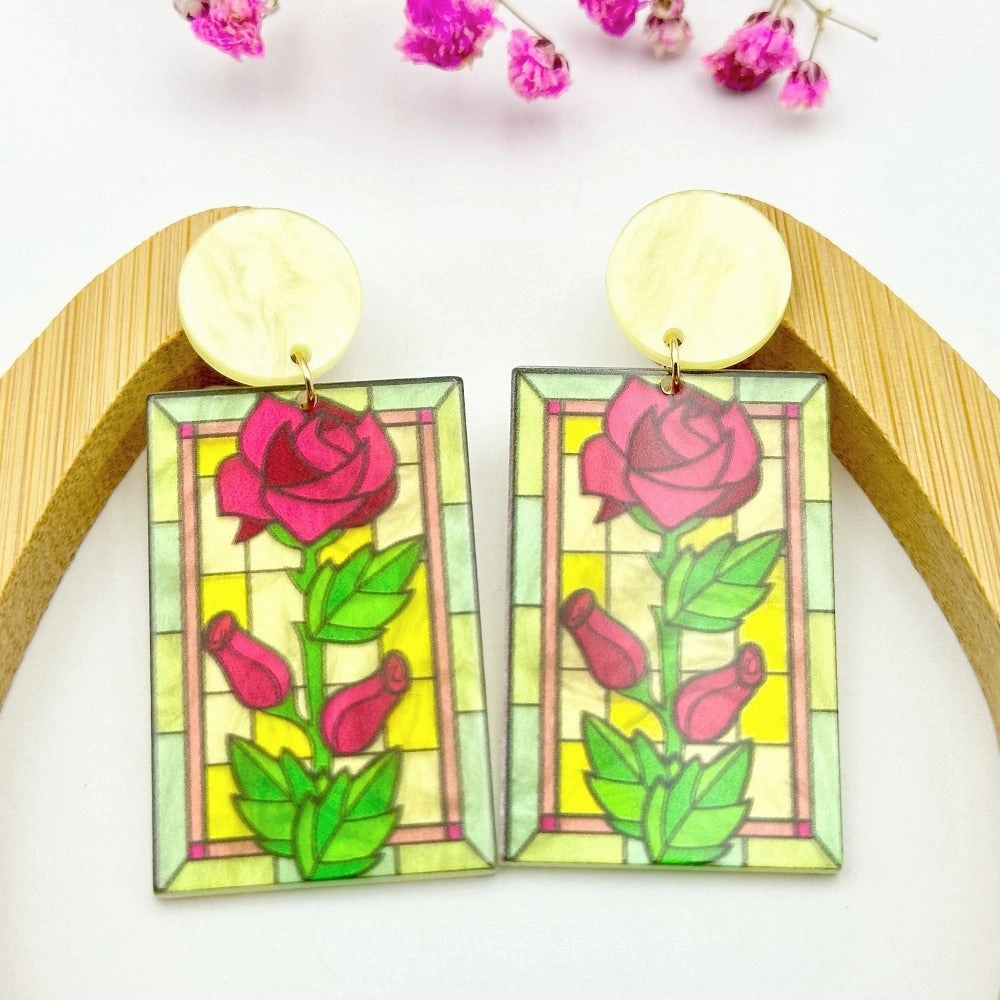 Volesar Floral Acrylic Hand Painted Oil Stud Earrings