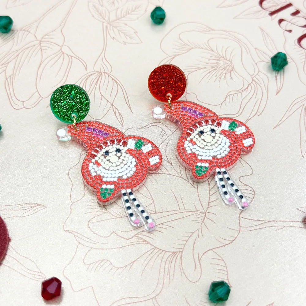 Wallesar  Creative Cartoon Santa Claus Christmas Tree Earrings