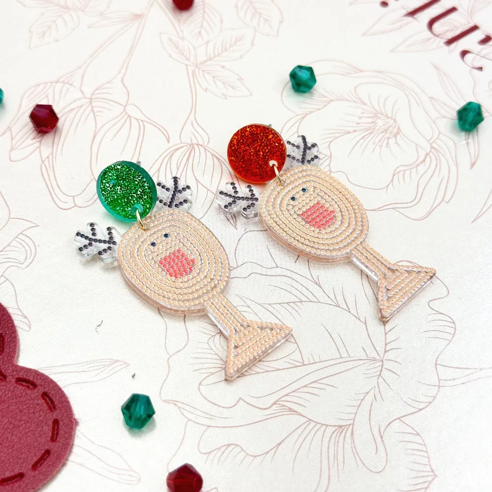 Wallesar  Creative Cartoon Santa Claus Christmas Tree Earrings