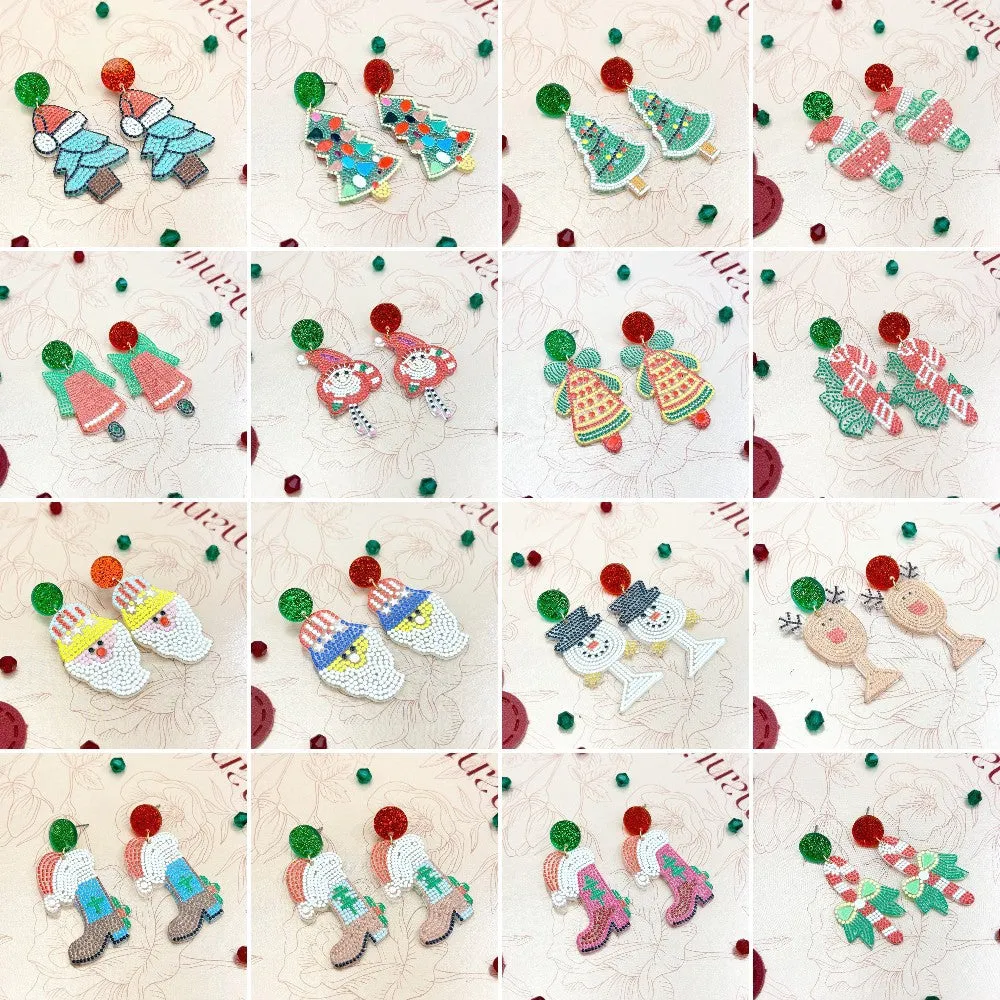 Wallesar  Creative Cartoon Santa Claus Christmas Tree Earrings