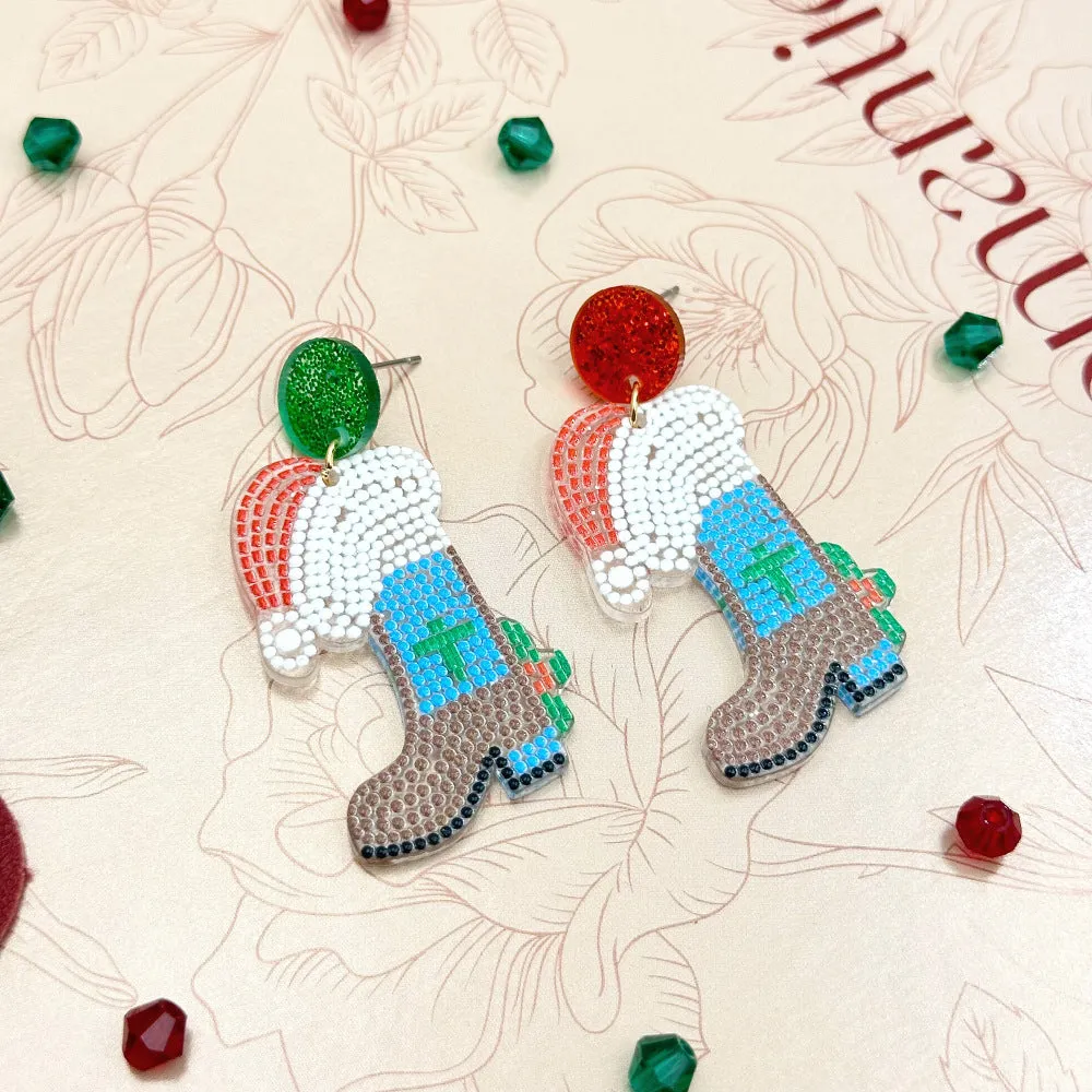 Wallesar  Creative Cartoon Santa Claus Christmas Tree Earrings