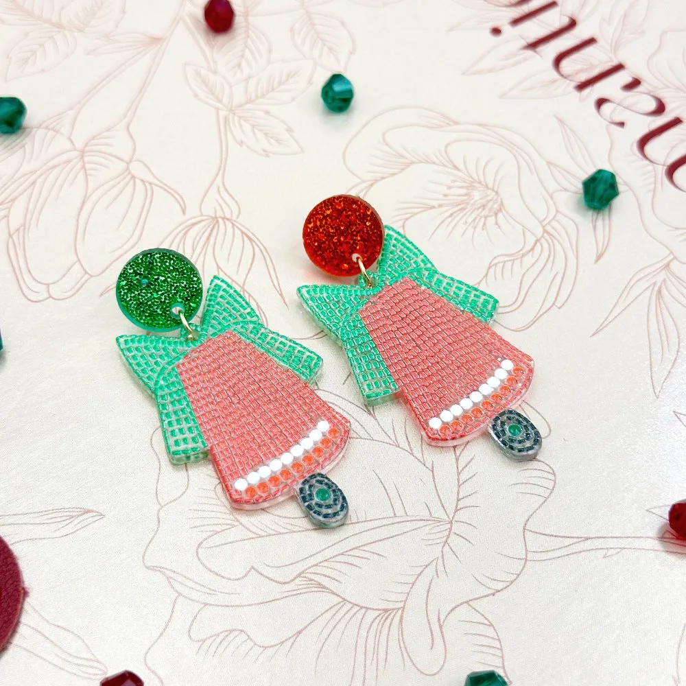 Wallesar  Creative Cartoon Santa Claus Christmas Tree Earrings
