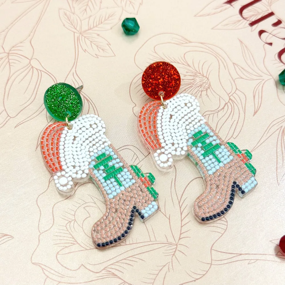 Wallesar  Creative Cartoon Santa Claus Christmas Tree Earrings