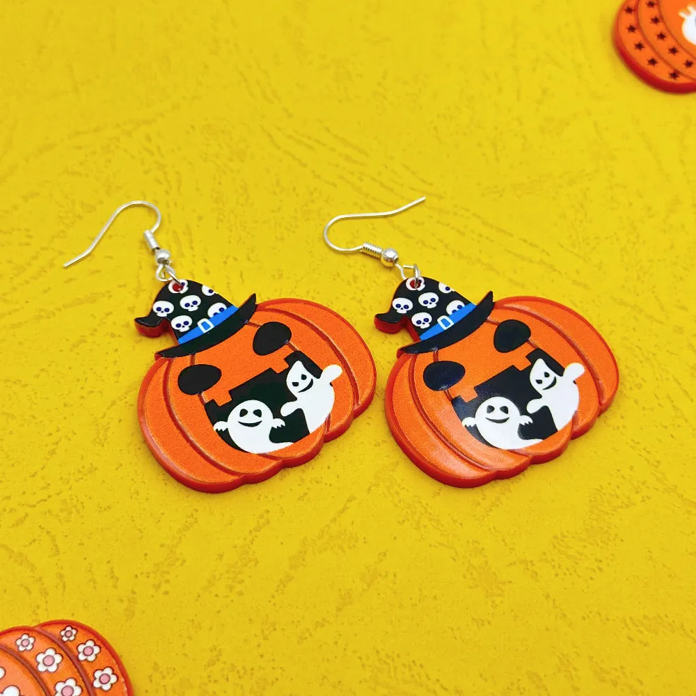 Wallesar Halloween Ghost Pumpkin Eyes Acrylic Earrings