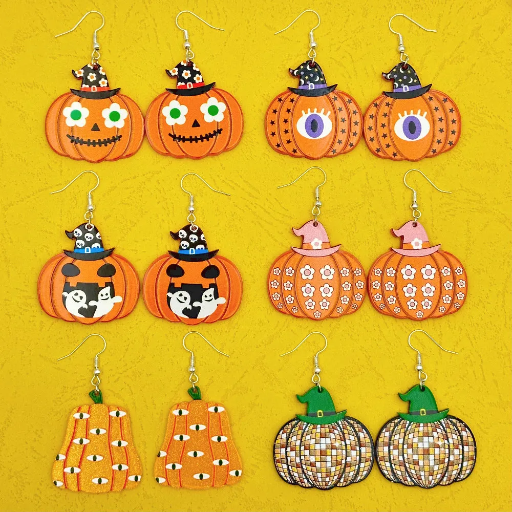 Wallesar Halloween Ghost Pumpkin Eyes Acrylic Earrings