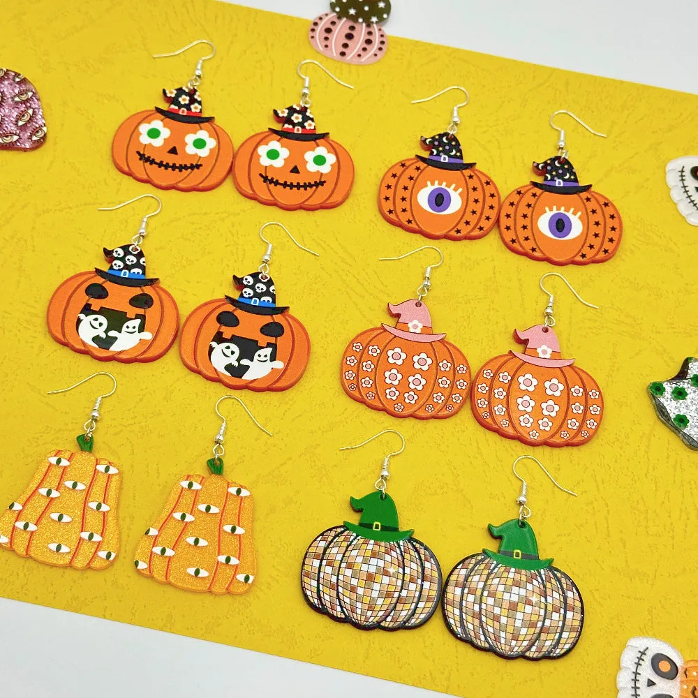 Wallesar Halloween Ghost Pumpkin Eyes Acrylic Earrings