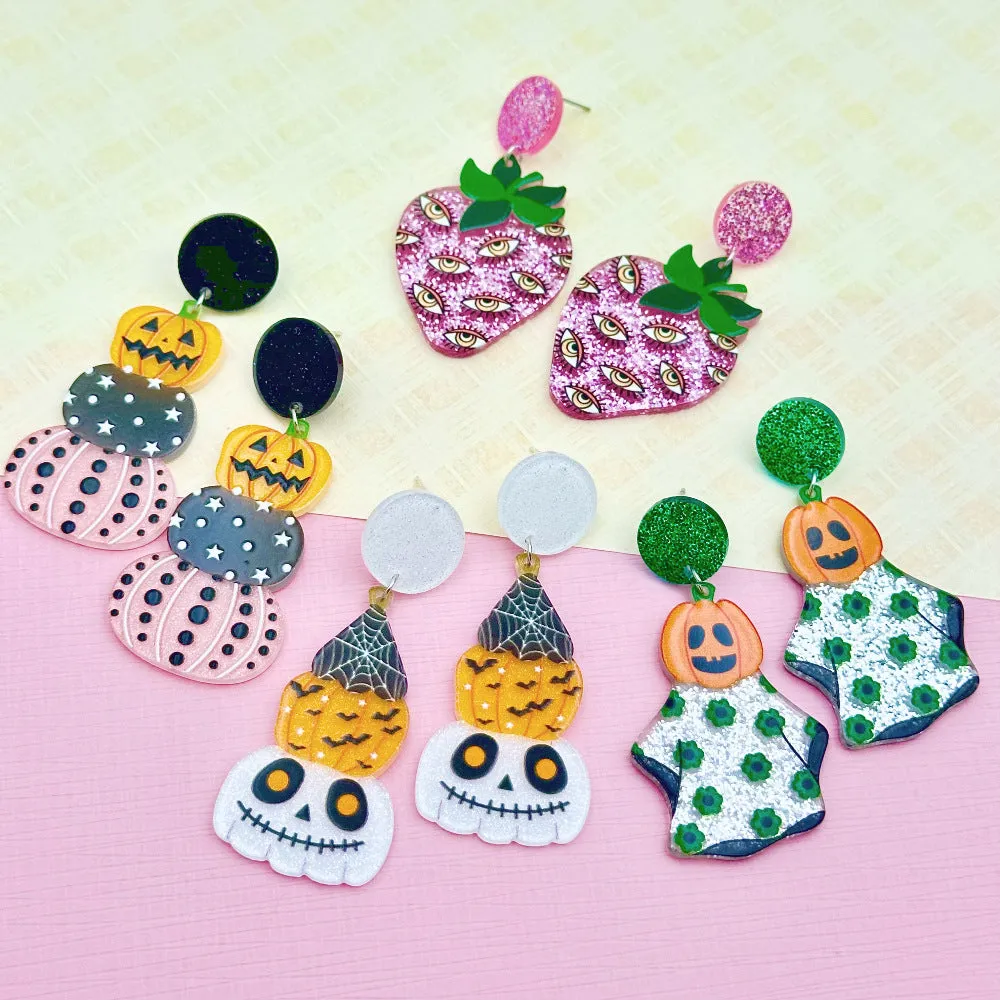 Wallesar Halloween Skull Ghost Eye Pumpkin Earrings