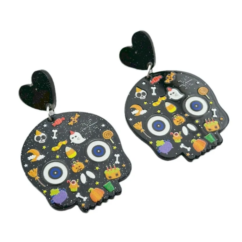 Wallesar Halloween Skull Ghost Eye Pumpkin Earrings