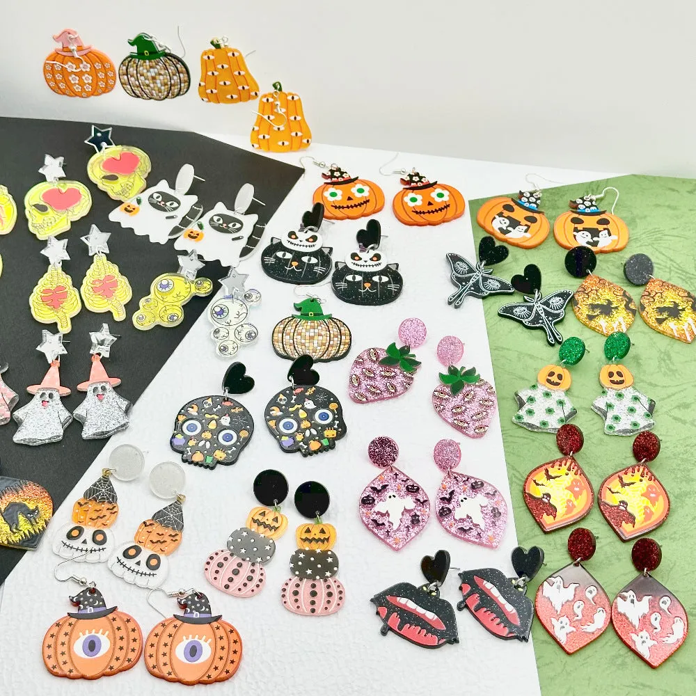 Wallesar Halloween Skull Ghost Eye Pumpkin Earrings