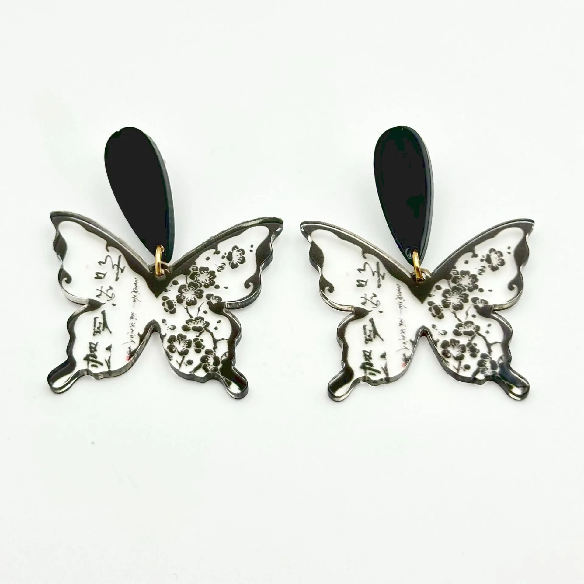 Wallesar Ink Butterfly Calligraphy Antique Earrings