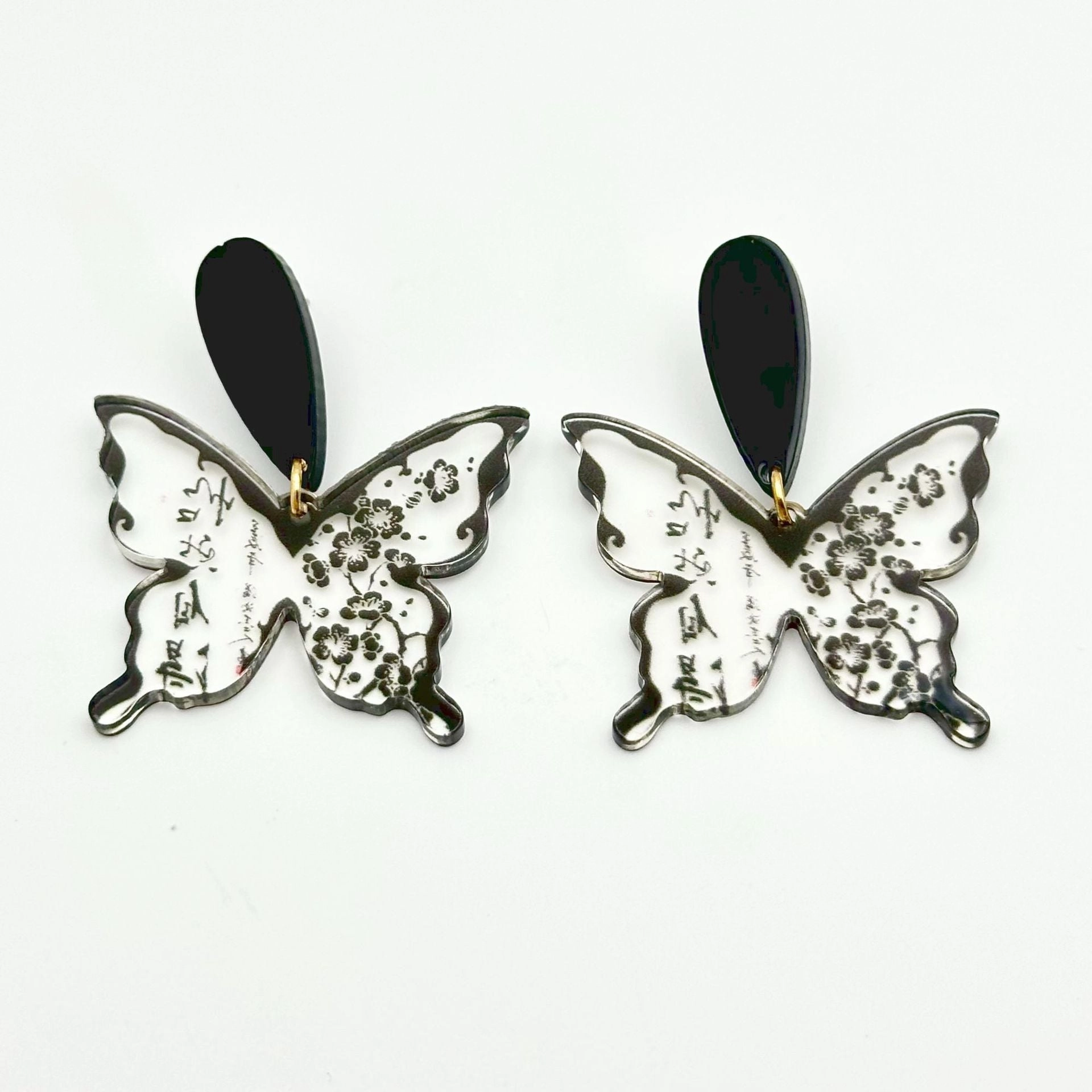 Wallesar Ink Butterfly Calligraphy Antique Earrings