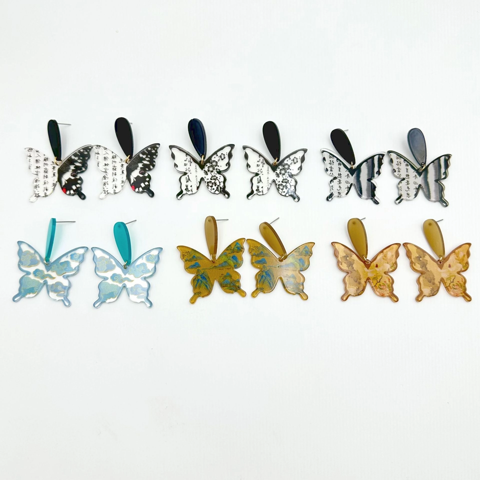 Wallesar Ink Butterfly Calligraphy Antique Earrings