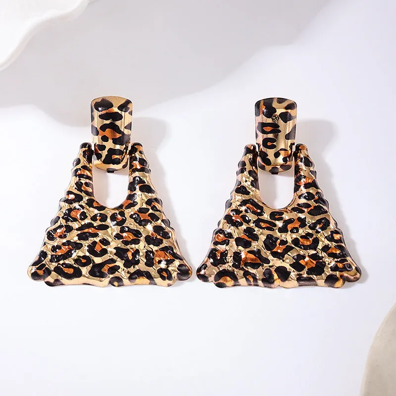 Wholesale 1 Pair of Fashionable and Exaggerated Metal Geometric Leopard Print Quadrilateral Large Earrings