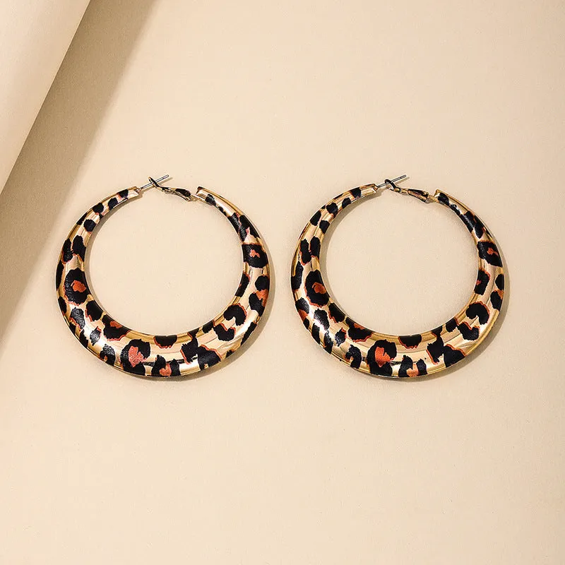 Wholesale 1 Pair of Stylish Trendy Hot Girl Style Exaggerated Geometric Hoop Leopard Print Earrings