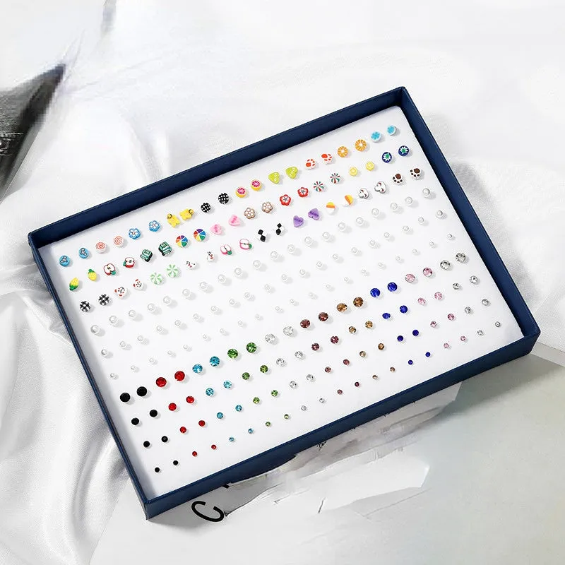 Wholesale 100 Pairs/Box Rhinestone Ear Studs Set