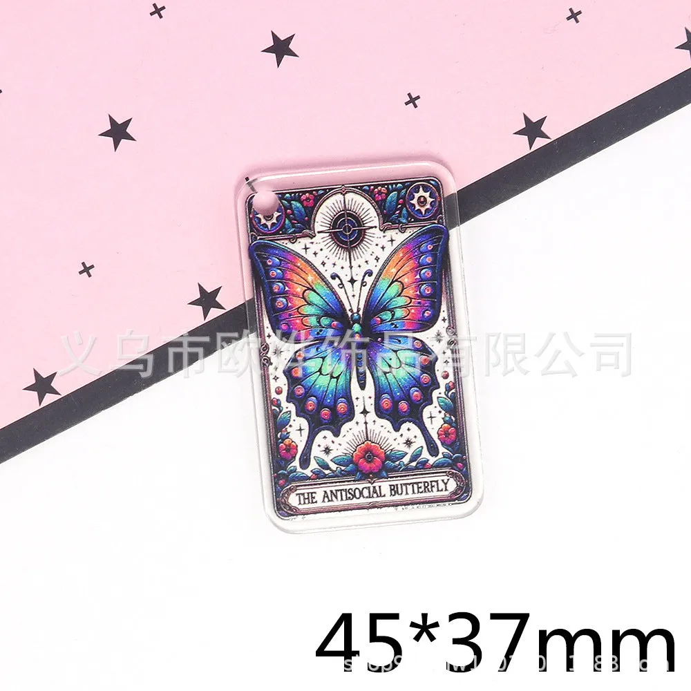 Wholesale 10pcs Cartoon Skull Character Butterfly Rectangular Double-Sided Acrylic Pendant Accessories