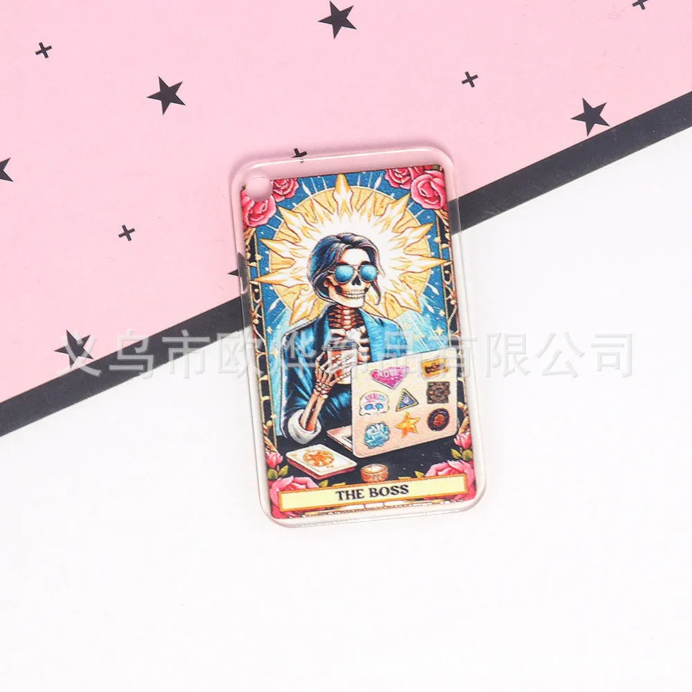 Wholesale 10pcs Cartoon Skull Character Butterfly Rectangular Double-Sided Acrylic Pendant Accessories