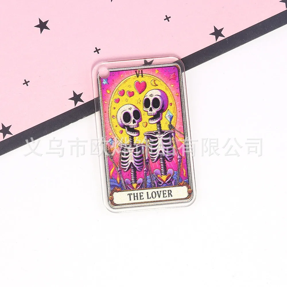 Wholesale 10pcs Cartoon Skull Character Butterfly Rectangular Double-Sided Acrylic Pendant Accessories