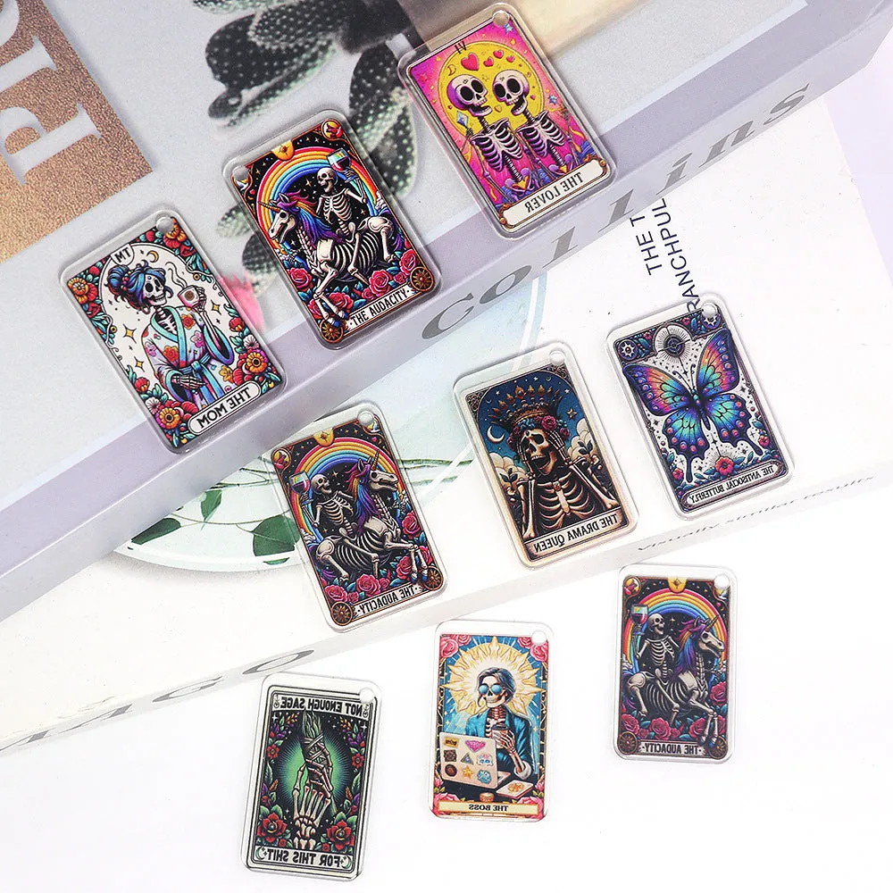 Wholesale 10pcs Cartoon Skull Character Butterfly Rectangular Double-Sided Acrylic Pendant Accessories