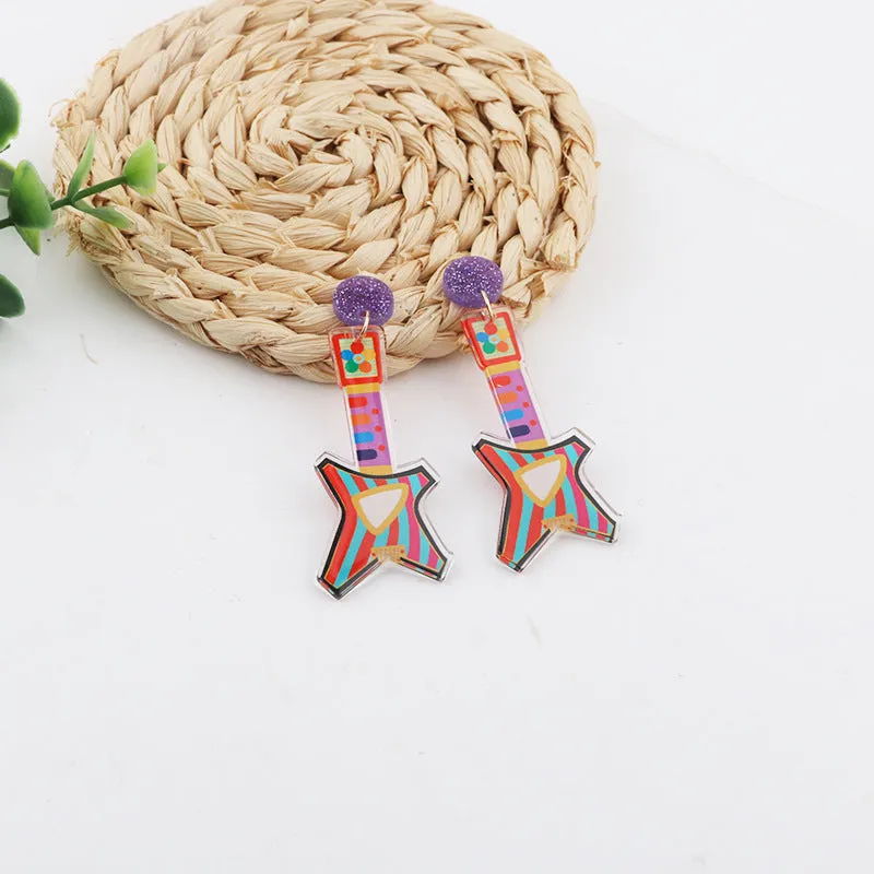 Wholesale 10pcs Music Festival Fashion Personality Rainbow Guitar Musical Instrument Earrings