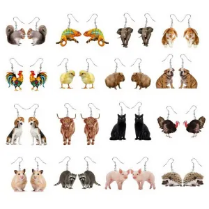 Wholesale 10pcs Rooster, Cow, Hamster, Piglet, Hedgehog, Squirrel, Rabbit, Black Cat, Puppy, Animal Earrings