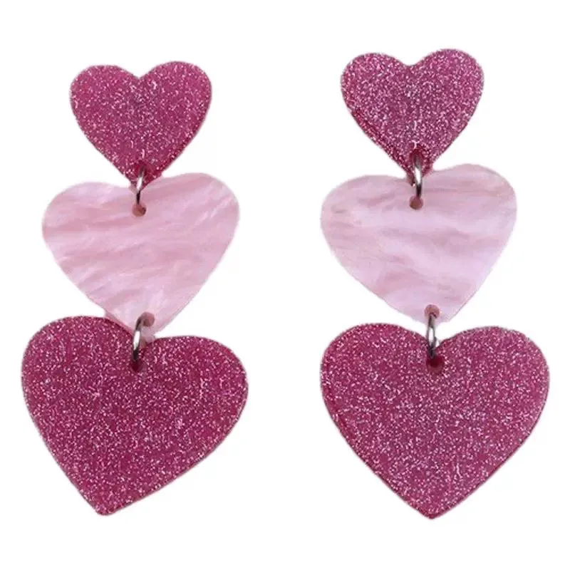 Wholesale 10pcs Sweet Style Valentine's Day Heart Love Glitter Earrings Acrylic Color Love Heart Earrings