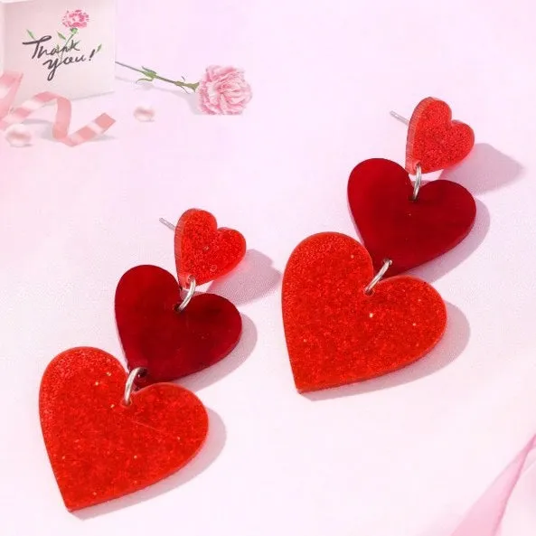 Wholesale 10pcs Sweet Style Valentine's Day Heart Love Glitter Earrings Acrylic Color Love Heart Earrings