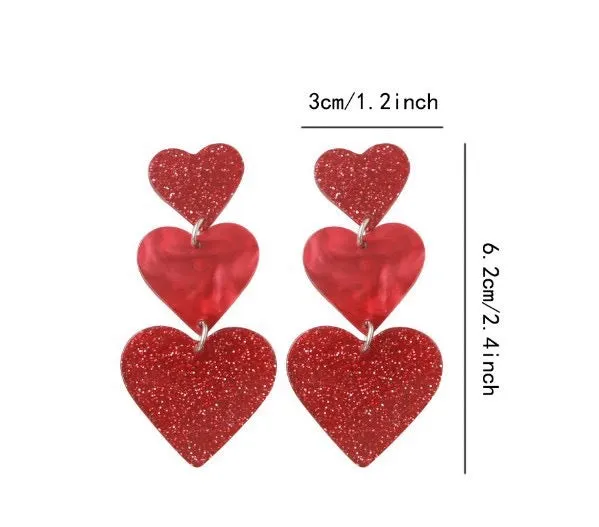 Wholesale 10pcs Sweet Style Valentine's Day Heart Love Glitter Earrings Acrylic Color Love Heart Earrings