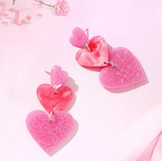 Wholesale 10pcs Sweet Style Valentine's Day Heart Love Glitter Earrings Acrylic Color Love Heart Earrings