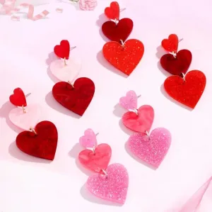 Wholesale 10pcs Sweet Style Valentine's Day Heart Love Glitter Earrings Acrylic Color Love Heart Earrings