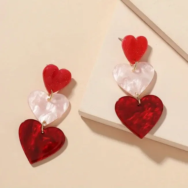 Wholesale 10pcs Sweet Style Valentine's Day Heart Love Glitter Earrings Acrylic Color Love Heart Earrings