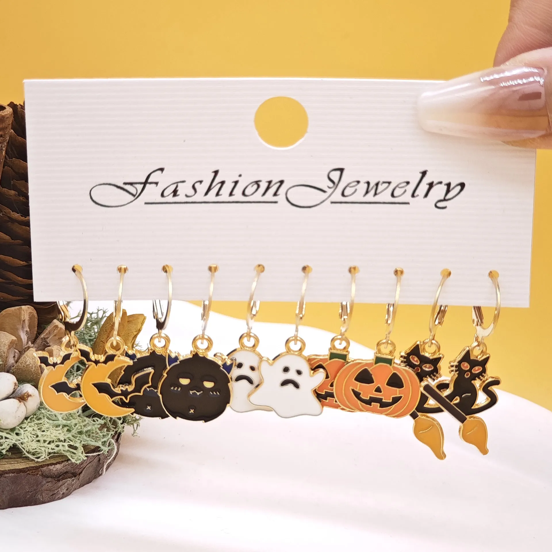 Wholesale 10pcs/set Oil Drop Halloween Creative Ghost Devil Pumpkin Set Earrings