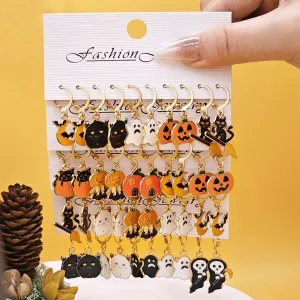 Wholesale 10pcs/set Oil Drop Halloween Creative Ghost Devil Pumpkin Set Earrings