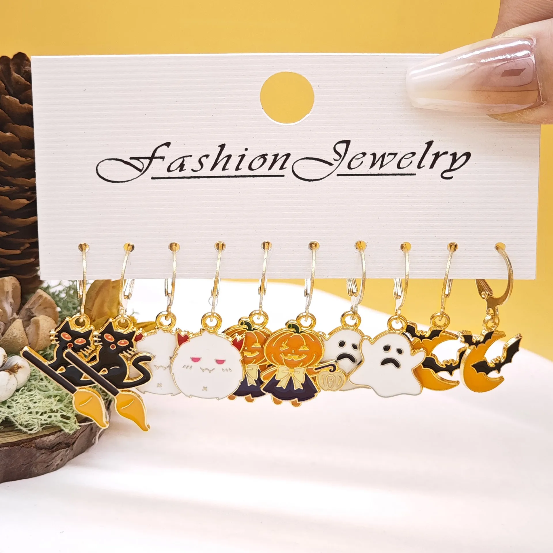 Wholesale 10pcs/set Oil Drop Halloween Creative Ghost Devil Pumpkin Set Earrings