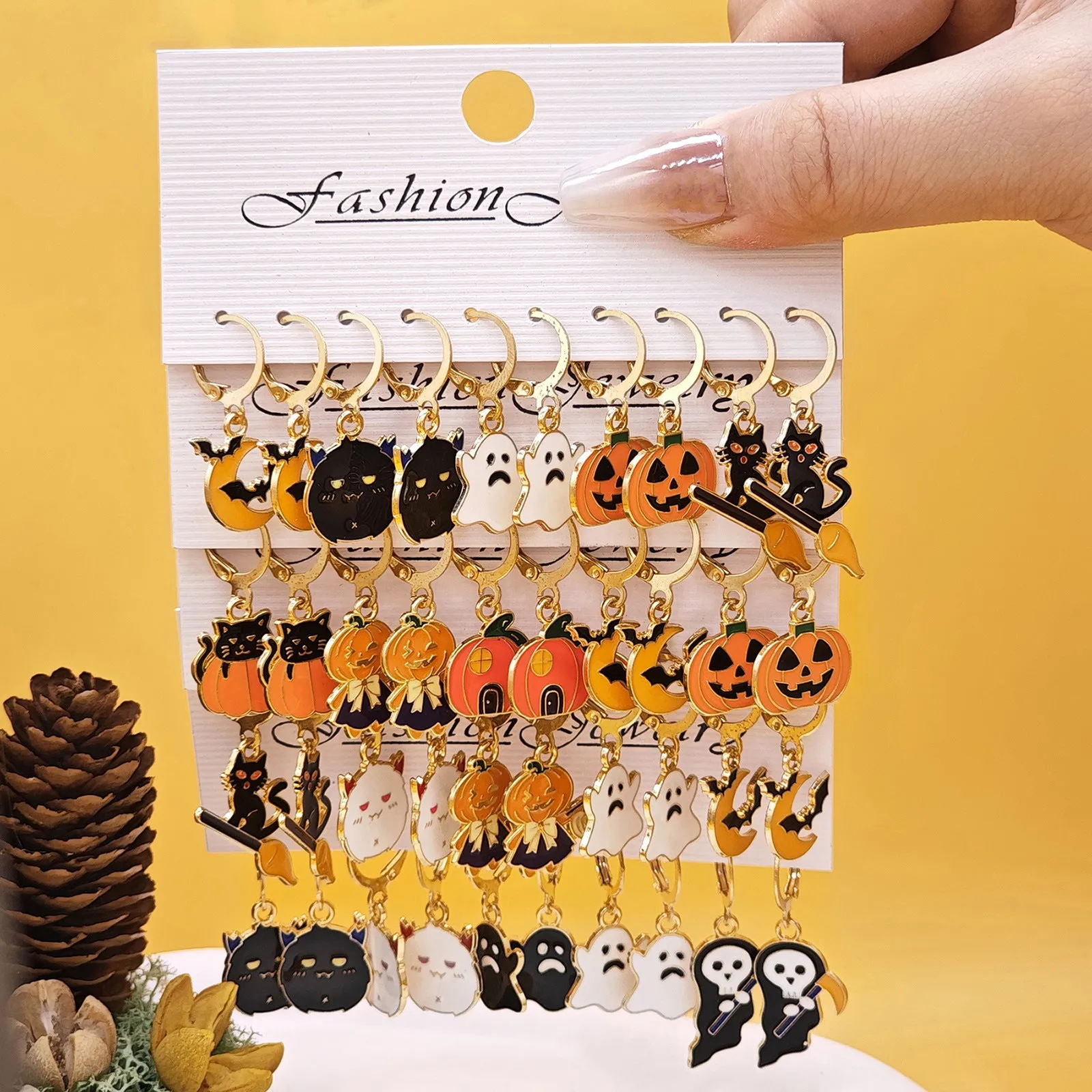 Wholesale 10pcs/set Oil Drop Halloween Creative Ghost Devil Pumpkin Set Earrings