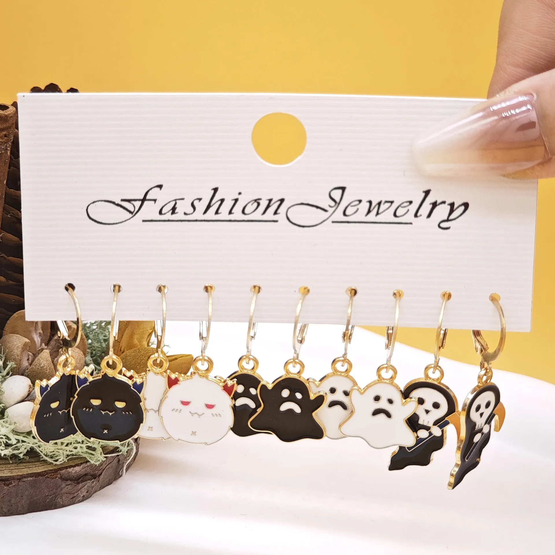 Wholesale 10pcs/set Oil Drop Halloween Creative Ghost Devil Pumpkin Set Earrings
