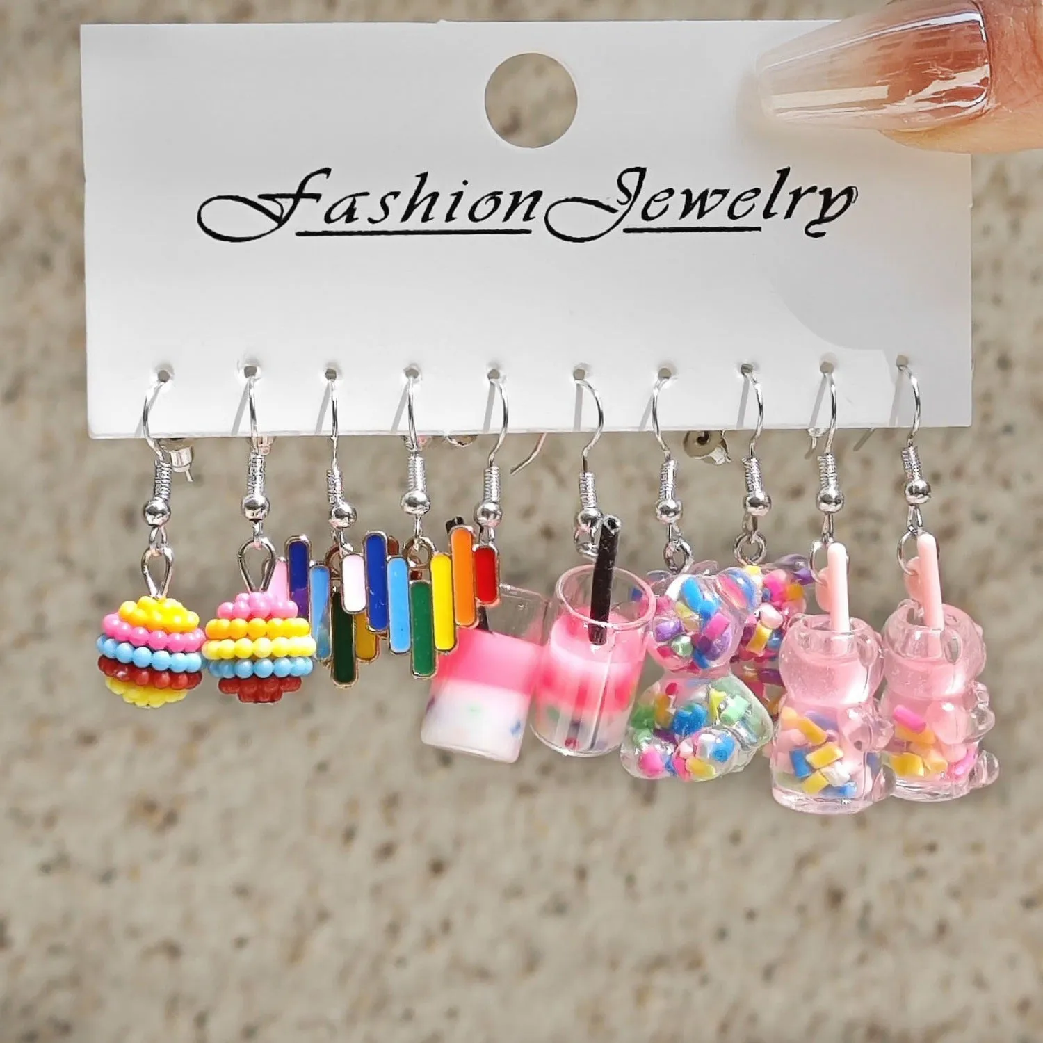 Wholesale 11pcs/set Cartoon Animal Bear Simulation Food Milk Tea Earrings
