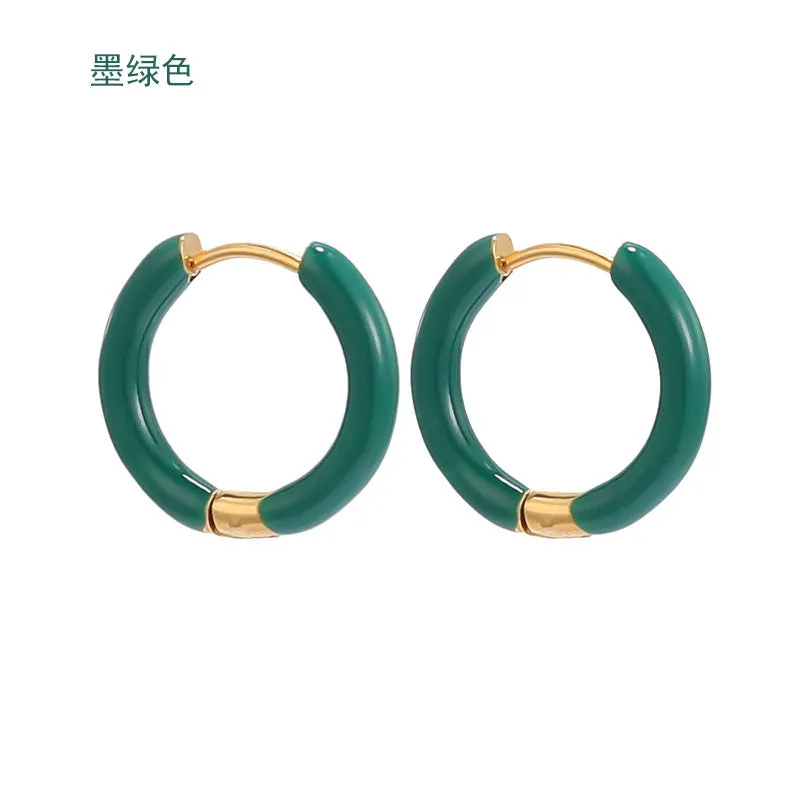 Wholesale 12mm oil drop earrings 10 colors stainless steel color earrings