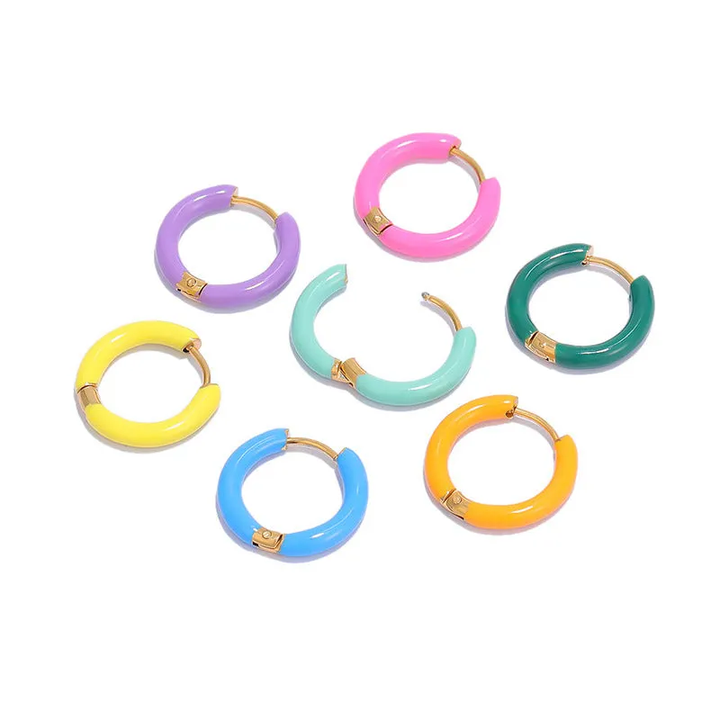 Wholesale 12mm oil drop earrings 10 colors stainless steel color earrings