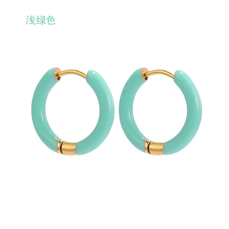 Wholesale 12mm oil drop earrings 10 colors stainless steel color earrings