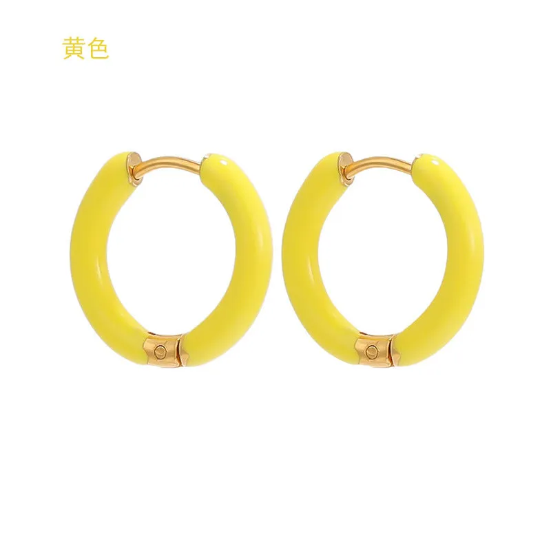 Wholesale 12mm oil drop earrings 10 colors stainless steel color earrings