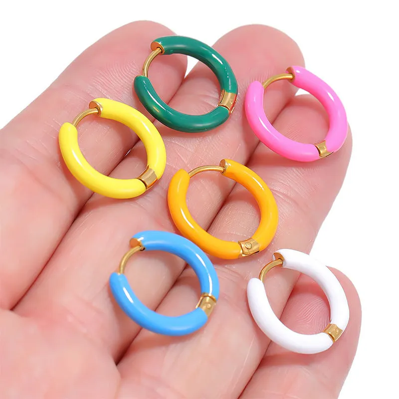 Wholesale 12mm oil drop earrings 10 colors stainless steel color earrings