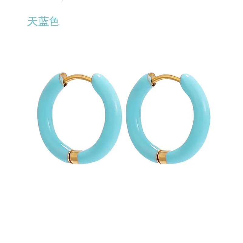 Wholesale 12mm oil drop earrings 10 colors stainless steel color earrings