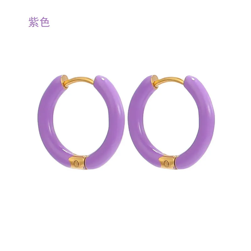 Wholesale 12mm oil drop earrings 10 colors stainless steel color earrings