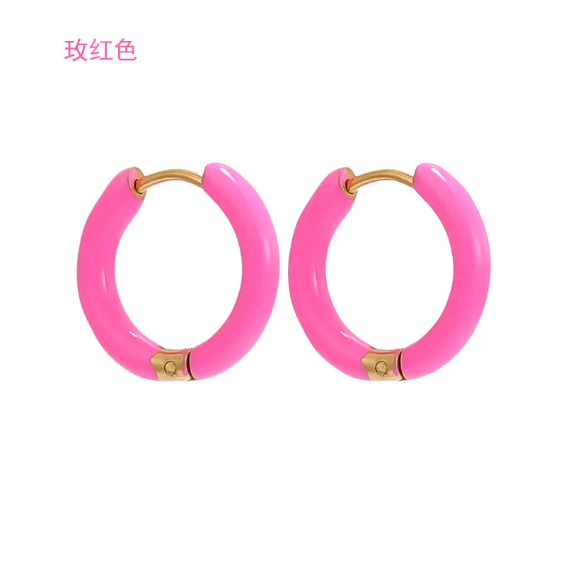 Wholesale 12mm oil drop earrings 10 colors stainless steel color earrings