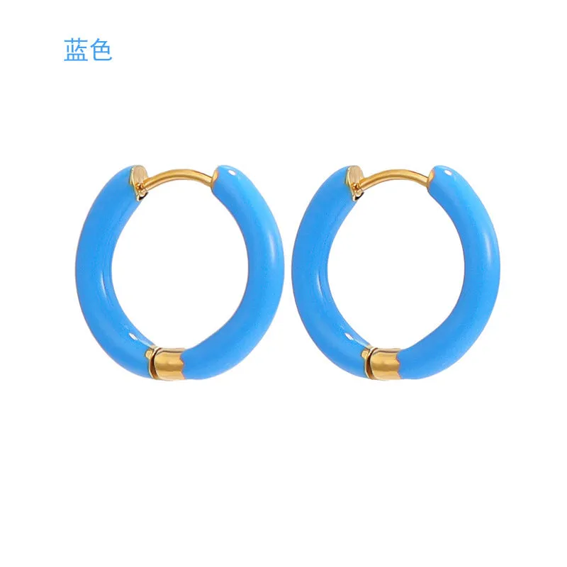 Wholesale 12mm oil drop earrings 10 colors stainless steel color earrings