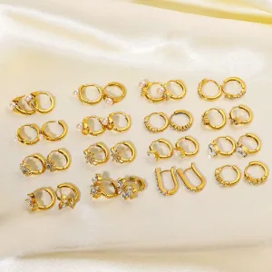Wholesale 18K Gold Plated Flower with Diamond and Pearl Ear Ring