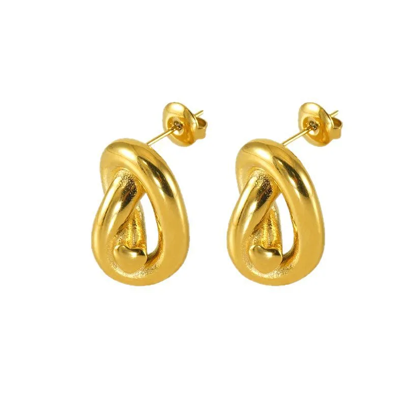 Wholesale 18K gold plated ins temperament retro Hong Kong style niche high-end titanium steel earrings