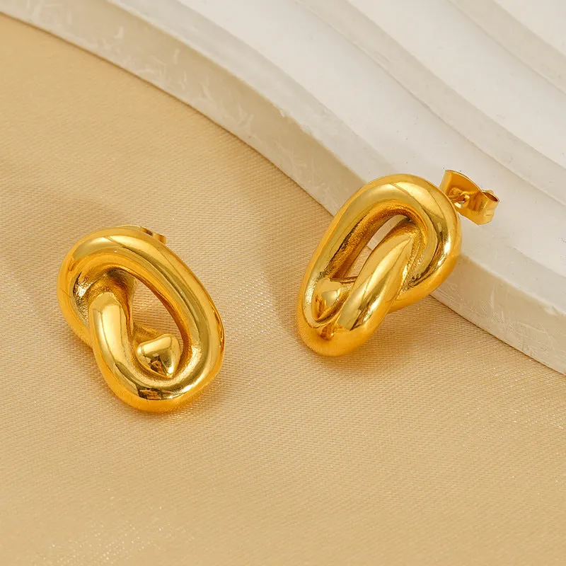Wholesale 18K gold plated ins temperament retro Hong Kong style niche high-end titanium steel earrings