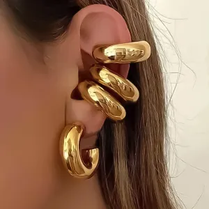 Wholesale 18k plated thick cylindrical tube hollow ear clip